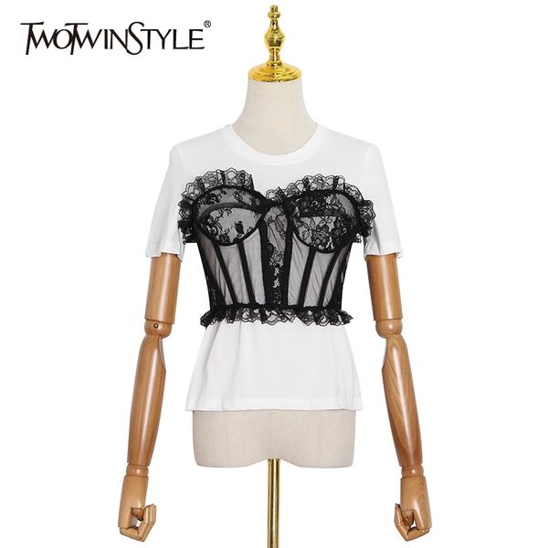 twotwinstyle patchwork lace zipper t shirt for women o neck short sleeve back split casual t shirts female summer fashion 210310, White
twotwinstyle patchwork lace zipper t shirt for women o neck short sleeve back split casual t shirts female summer fashion 210310, White