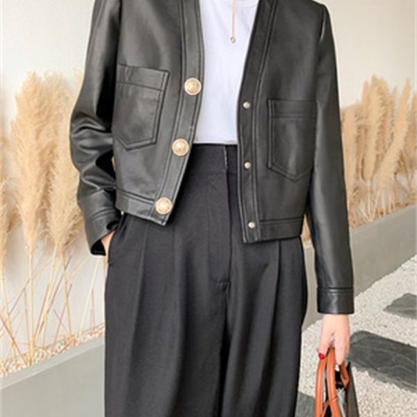 2021 new female fashion genuine sheep leather jacket g1 jdgm, Black;brown