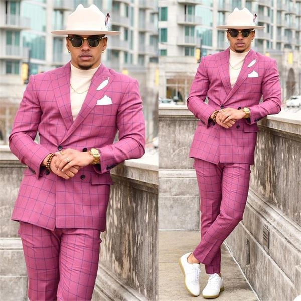 men's suits & blazers pink men 2 pieces plaid designer party wear fashion casual business double breasted peaked lapel blazer suit coat, White;black
men's suits & blazers pink men 2 pieces plaid designer party wear fashion casual business double breasted peaked lapel blazer suit coat, White;black