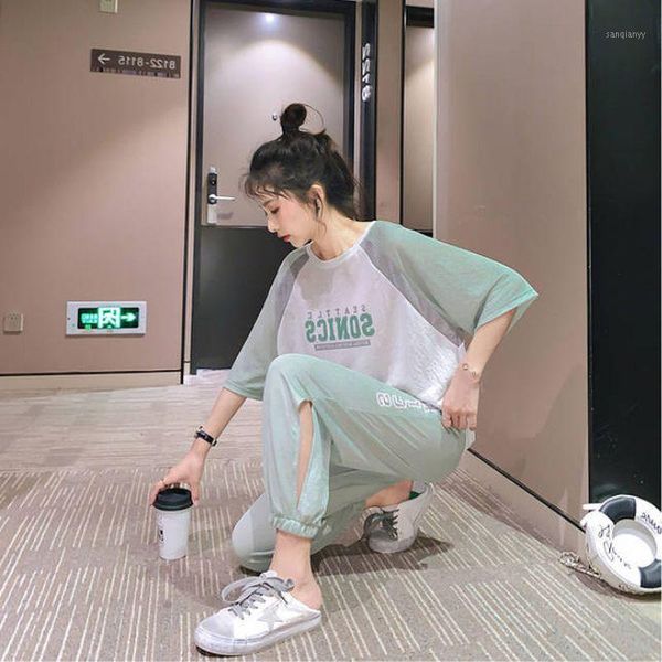 running sets 2021 summer women's tracksuit casual sportswear middle sleeve student korean fashion stitching printing 2 pieces, Black;blue
running sets 2021 summer women's tracksuit casual sportswear middle sleeve student korean fashion stitching printing 2 pieces, Black;blue