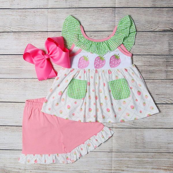clothing sets fashion boutique summer girls green plaid pocket skirt and pink shorts three strawberry embroidery baby outfit clothes, White
clothing sets fashion boutique summer girls green plaid pocket skirt and pink shorts three strawberry embroidery baby outfit clothes, White