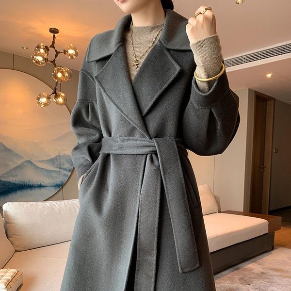 women's wool & blends grey double-sided cashmere coat medium length 2021 autumn winter loose high-end 21023, Black
women's wool & blends grey double-sided cashmere coat medium length 2021 autumn winter loose high-end 21023, Black