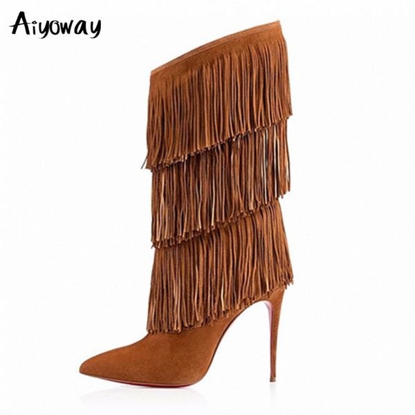 big size women tassel mid calf boots brown black pointed toe high heel fringe winter shoes large size street style aiyoway v2bh#
big size women tassel mid calf boots brown black pointed toe high heel fringe winter shoes large size street style aiyoway v2bh#