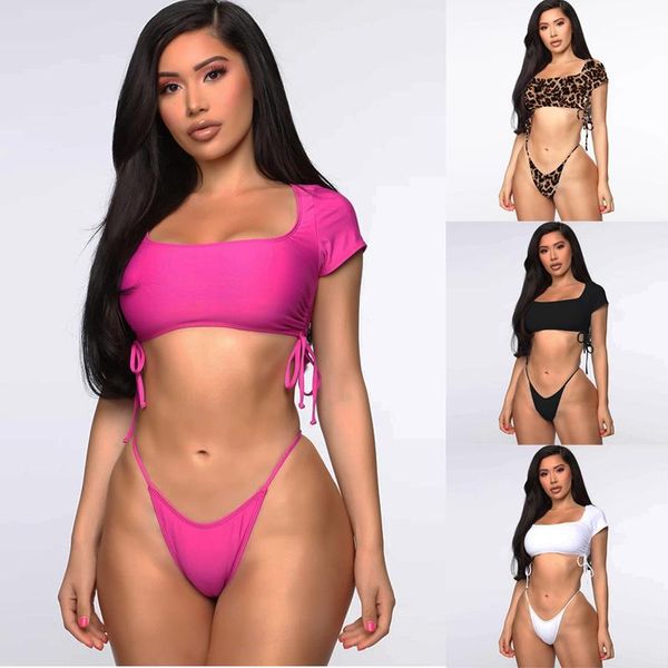 women's swimwear 2021 tankini sets short sleeve u-neck drawstring triangle panty swimsuit 2pcs ladies beach vacation, White;black
women's swimwear 2021 tankini sets short sleeve u-neck drawstring triangle panty swimsuit 2pcs ladies beach vacation, White;black