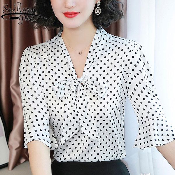 bow shirt female 2021 summer new korean tencel dot slim woman's blouse v-neck short sleeve loose wild ladies 9453, White
bow shirt female 2021 summer new korean tencel dot slim woman's blouse v-neck short sleeve loose wild ladies 9453, White