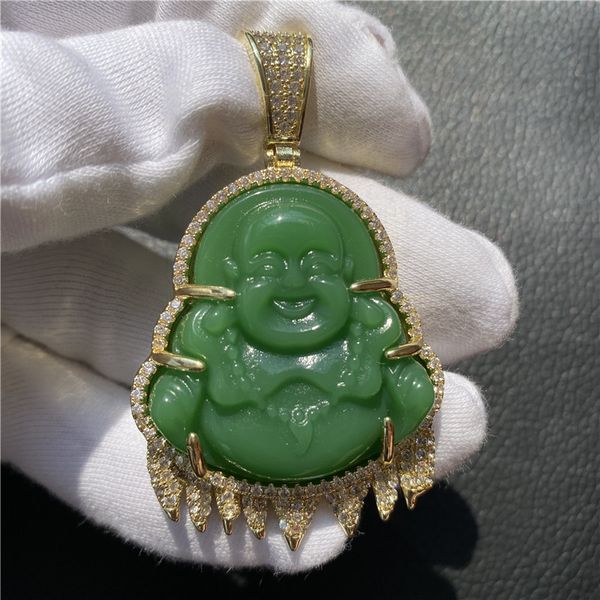18k gold plated iced out laughing buddha green jade pendant necklace men bling jewelry gift, Silver
18k gold plated iced out laughing buddha green jade pendant necklace men bling jewelry gift, Silver