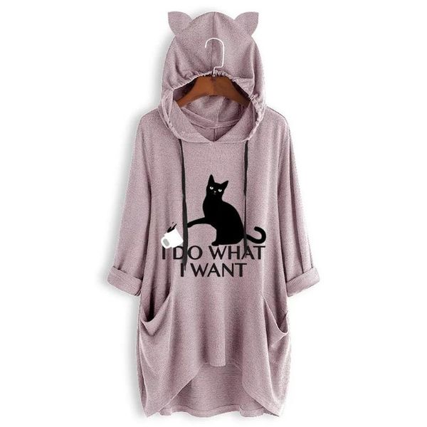 women's hoodies & sweatshirts oversized women plus size i do what want letter print kawaii pullover cute cat and cup ear pattern pocket, Black
women's hoodies & sweatshirts oversized women plus size i do what want letter print kawaii pullover cute cat and cup ear pattern pocket, Black