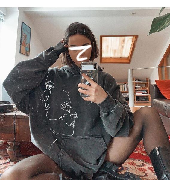women fashion autumn winter warm clothes loose long sleeve pullover sweatshirts deep gray chic printed oversize hooded tunic top, Black
women fashion autumn winter warm clothes loose long sleeve pullover sweatshirts deep gray chic printed oversize hooded tunic top, Black