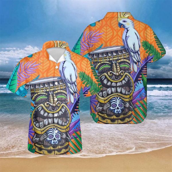 men's casual shirts orange tiki drum with bird pattern summer beach short sleeve button plus size turn-down cuban chemise, White;black
men's casual shirts orange tiki drum with bird pattern summer beach short sleeve button plus size turn-down cuban chemise, White;black