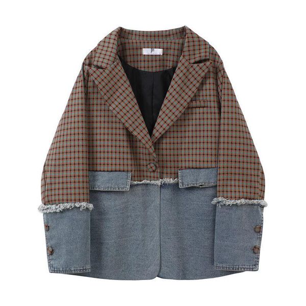 women's suits & blazers plaid spliced 2021 autumn winter korean fashion casual long sleeve loose single breasted suit jacket women, White;black
women's suits & blazers plaid spliced 2021 autumn winter korean fashion casual long sleeve loose single breasted suit jacket women, White;black
