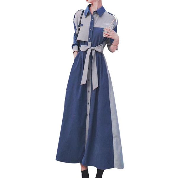 casual dresses women's spring autumn dress lace up turn-down collar button long sleeve patchwork korean elegant ss3682, Black;gray
casual dresses women's spring autumn dress lace up turn-down collar button long sleeve patchwork korean elegant ss3682, Black;gray