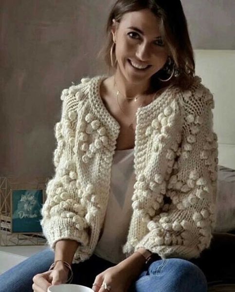 2021 autumn ball crocheted sweater bubble style long sleeve new korean women's thick loose sweater cardigan jacket women, White;black
2021 autumn ball crocheted sweater bubble style long sleeve new korean women's thick loose sweater cardigan jacket women, White;black