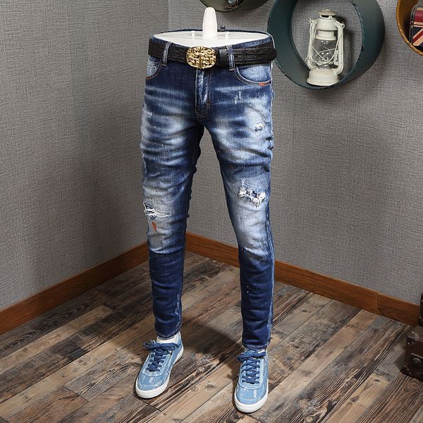 2021 new newly designer fashion blue color slim fit painted ripped men streetwear hip hop jeans homme uaur
2021 new newly designer fashion blue color slim fit painted ripped men streetwear hip hop jeans homme uaur