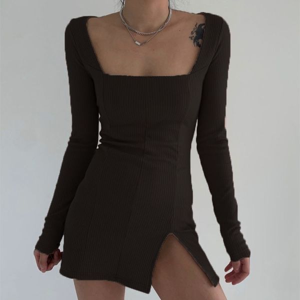 temperament tight dress women's split long sleeve slim package hip show thin short square necked skirt, Black;gray
temperament tight dress women's split long sleeve slim package hip show thin short square necked skirt, Black;gray