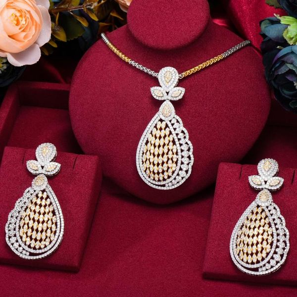 earrings & necklace luxury water drop cubic zircon engagement earring set for women wedding dubai bridal jewelry african, Silver
earrings & necklace luxury water drop cubic zircon engagement earring set for women wedding dubai bridal jewelry african, Silver