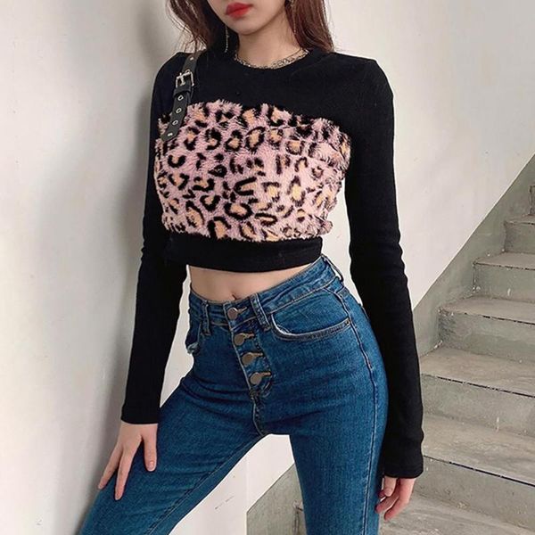women's t-shirt autumn feathers leopard printed t shirt buckle bandage knitwear harajuku pullovers women streetwear, White
women's t-shirt autumn feathers leopard printed t shirt buckle bandage knitwear harajuku pullovers women streetwear, White