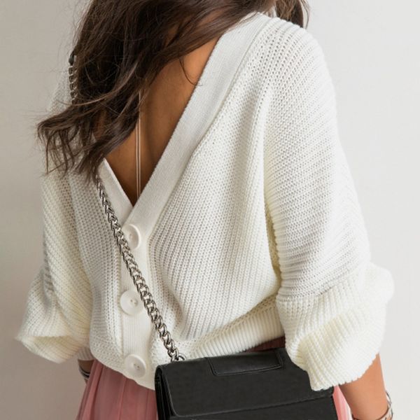 women backless knitted sweater harajuku casual long sleeve loose pullovers open back button knitted, White;black
women backless knitted sweater harajuku casual long sleeve loose pullovers open back button knitted, White;black