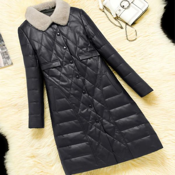 women's leather & faux collar sheepskin down coat real genuine jacket women clothes 2021 korean streetwear chaqueta mujer zt35, Black
women's leather & faux collar sheepskin down coat real genuine jacket women clothes 2021 korean streetwear chaqueta mujer zt35, Black