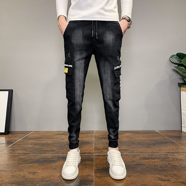2021 new moda coreana retalhos design bolsos laterais denim de carga dos homens roupas simples fino ajuste casual calas jeans corredores s3i, Blue
2021 new moda coreana retalhos design bolsos laterais denim de carga dos homens roupas simples fino ajuste casual calas jeans corredores s3i, Blue