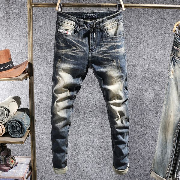 2021 new italian style fashion men jeans slim fit retro blue elastic ripped denim pencil pants vintage designer trousers eksg
2021 new italian style fashion men jeans slim fit retro blue elastic ripped denim pencil pants vintage designer trousers eksg