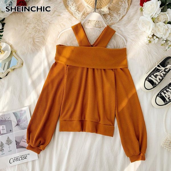 women's sweaters spring autumn 2021 designer slash neck women sweater elegant brown/black/white long sleeve pullovers shirt for female, White;black
women's sweaters spring autumn 2021 designer slash neck women sweater elegant brown/black/white long sleeve pullovers shirt for female, White;black