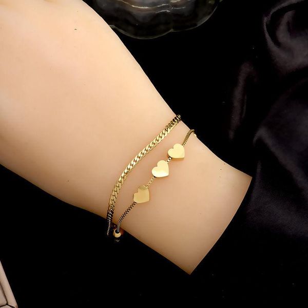 charm bracelets titanium steel simple heart double-layer bracelet female high-end sweet hand jewelry, Golden;silver
charm bracelets titanium steel simple heart double-layer bracelet female high-end sweet hand jewelry, Golden;silver