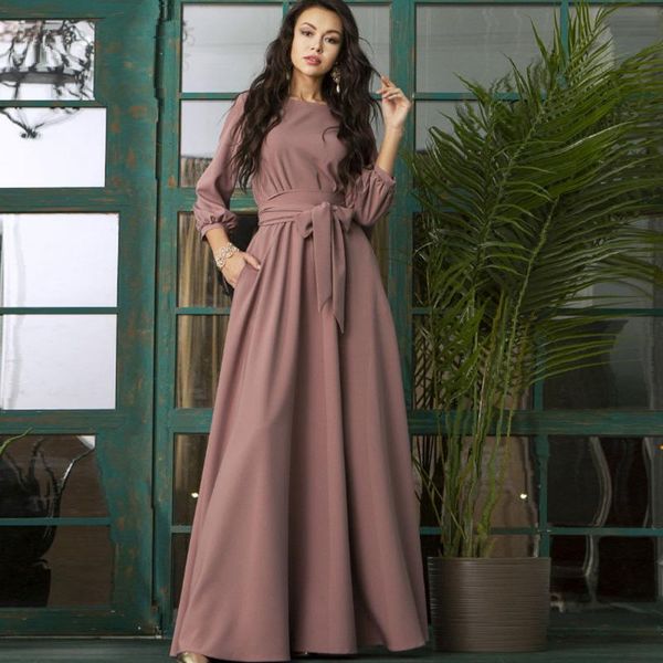 casual dresses women elegant party dress lantern sleeve o neck sashes solid 2021 autumn maxi long, Black;gray
casual dresses women elegant party dress lantern sleeve o neck sashes solid 2021 autumn maxi long, Black;gray