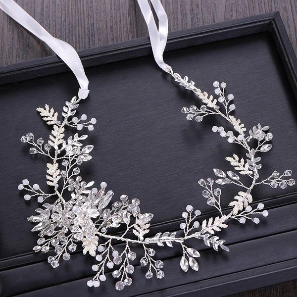 hair clips & barrettes luxurious crystal bridal wedding accessories leaf flower hairband jewelry, Golden;silver