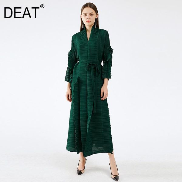 women's trench coats deat 2021 summer fashion pleated coat solid full sleeve v-neck loose elegant long length sashes slim ruffles tx803, Tan;black
women's trench coats deat 2021 summer fashion pleated coat solid full sleeve v-neck loose elegant long length sashes slim ruffles tx803, Tan;black