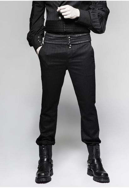 men's pants gothic vintage plate mid waist button straight trousers stage performance steampunk gentleman striped woven men punk rave, Black
men's pants gothic vintage plate mid waist button straight trousers stage performance steampunk gentleman striped woven men punk rave, Black