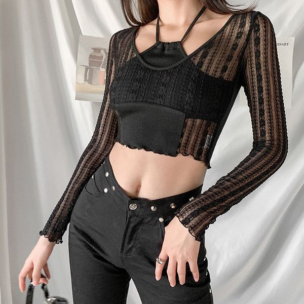 goth lace black halter t shirt streetwear bodycon long sleeve see through tshirt women aesthetic basic cropped, White
goth lace black halter t shirt streetwear bodycon long sleeve see through tshirt women aesthetic basic cropped, White