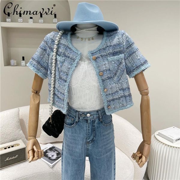 women's jackets short sleeve thin plaid edge tweed coat women 2021 spring/summer retro crew neck fashion simple fresh jacket, Black;brown
women's jackets short sleeve thin plaid edge tweed coat women 2021 spring/summer retro crew neck fashion simple fresh jacket, Black;brown