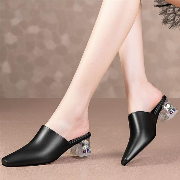 slippers women genuine leather square toe female wedding party chunky heels mules summer pumps gladiator sandals casual shoes, Black
slippers women genuine leather square toe female wedding party chunky heels mules summer pumps gladiator sandals casual shoes, Black
