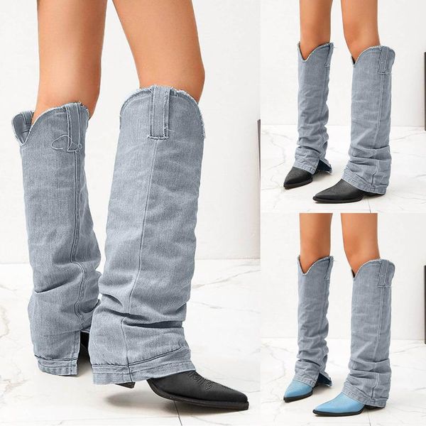boots women's shoes fashion women pointed toe high thick heel thin denim rider drop 2108, Black
boots women's shoes fashion women pointed toe high thick heel thin denim rider drop 2108, Black
