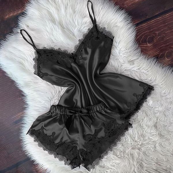 satin pajama set black women sleepwear lace v neck pyjamas sleeveless cute cami and shorts, Black;red
satin pajama set black women sleepwear lace v neck pyjamas sleeveless cute cami and shorts, Black;red