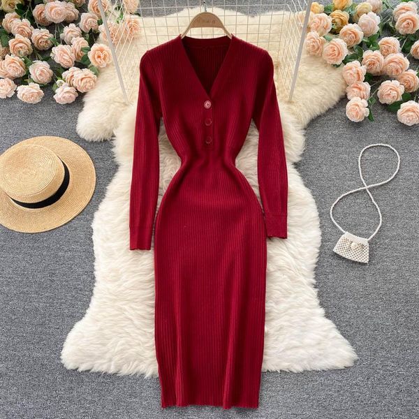 casual dresses long-sleeved knit dress autumn temperament v-neck button-breasted slim midi long retro pit strip bottoming for womens, Black;gray
casual dresses long-sleeved knit dress autumn temperament v-neck button-breasted slim midi long retro pit strip bottoming for womens, Black;gray