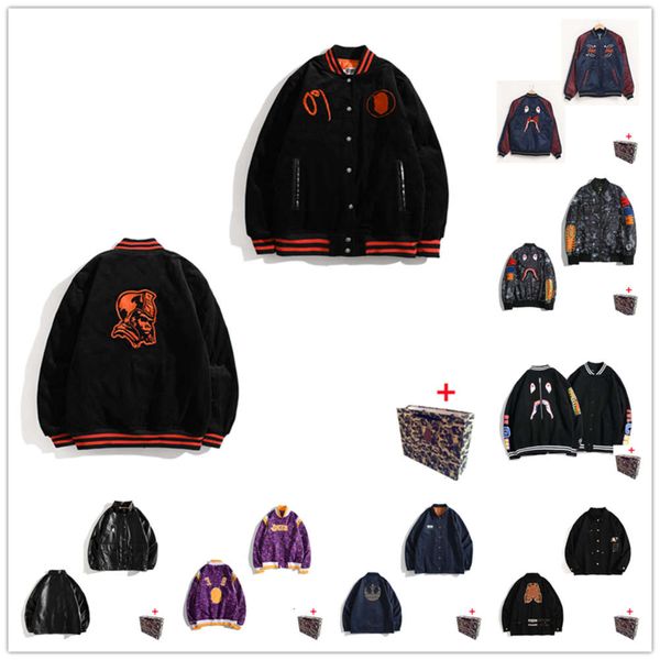 designer men's jacket shark head camouflage baseball uniform ape-man embroidery printing ladies couple star spotted cardigan coats, Black;brown
designer men's jacket shark head camouflage baseball uniform ape-man embroidery printing ladies couple star spotted cardigan coats, Black;brown
