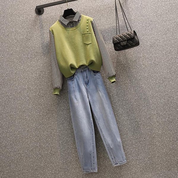 women's two piece pants women set vintage stripe shirt straight casual jean plus-size loose all-match trendy 2pcs student chic preppy-s, White
women's two piece pants women set vintage stripe shirt straight casual jean plus-size loose all-match trendy 2pcs student chic preppy-s, White