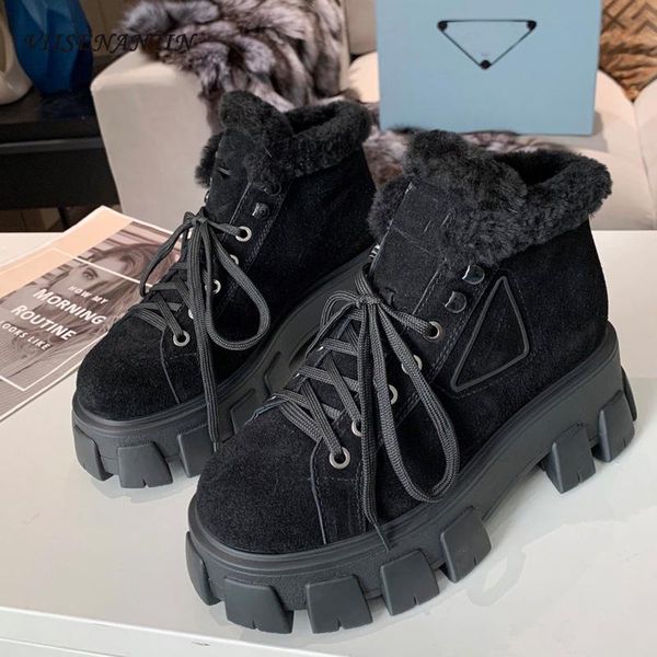 boots cow suede western ankle falt platform triangle lace-up designer pumps furry winter warm chunky height increase women shoes, Black
boots cow suede western ankle falt platform triangle lace-up designer pumps furry winter warm chunky height increase women shoes, Black