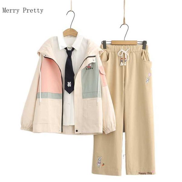 women casual pant sets summer 3 piece set clothing tie cotton blouse and cartoon embroidery straight pants hooded jacket 210526, White
women casual pant sets summer 3 piece set clothing tie cotton blouse and cartoon embroidery straight pants hooded jacket 210526, White