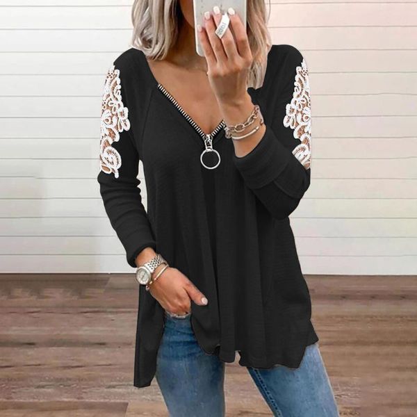 women's blouses & shirts v-neck zipper blouse ladies long sleeve elegant casual lace patchwork solid color, White
women's blouses & shirts v-neck zipper blouse ladies long sleeve elegant casual lace patchwork solid color, White