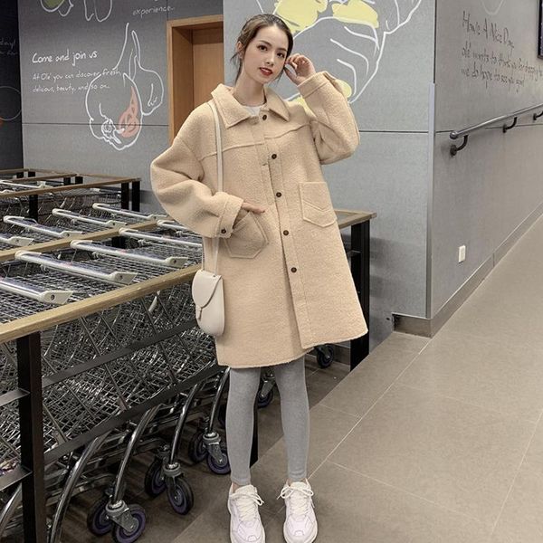 women's wool & blends autumn and winter korean version of the mid long sleeve imitation lamb plush coat worsted woolen small fashion, Black
women's wool & blends autumn and winter korean version of the mid long sleeve imitation lamb plush coat worsted woolen small fashion, Black