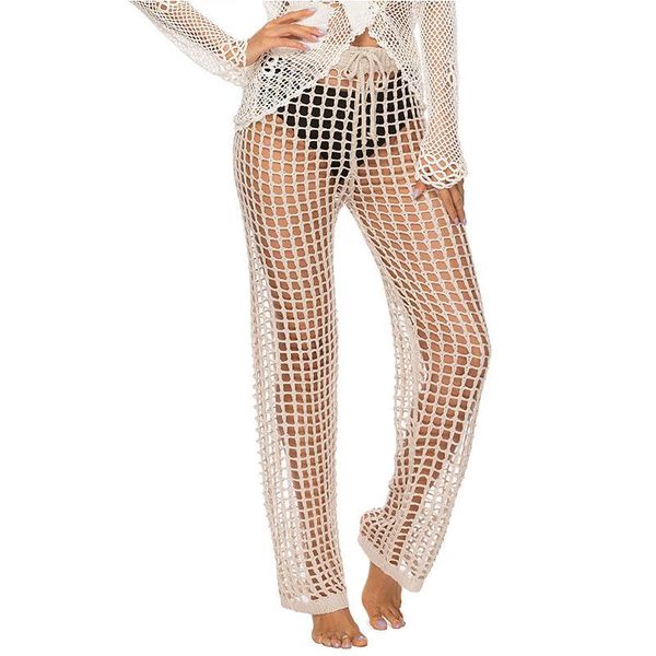 women's swimwear knitted beach pants cover up women loose wide leg hollow sheer wear trousers, White;black
women's swimwear knitted beach pants cover up women loose wide leg hollow sheer wear trousers, White;black