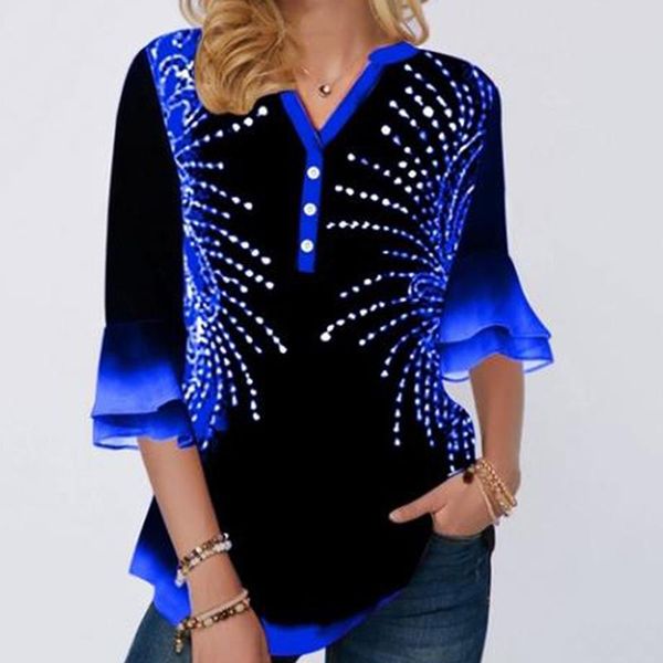 summer v-neck women shirt casual printing 3/4 sleeve blouses female fashion flare sleeve shirts female patchwork button, White
summer v-neck women shirt casual printing 3/4 sleeve blouses female fashion flare sleeve shirts female patchwork button, White