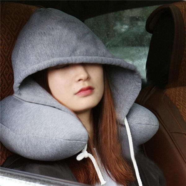 u shaped car neck pillow hat travel body pillows with car-gray