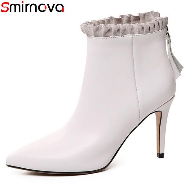 boots smirnova size 34-39 arrival ankle pointed toe with ruffles genuine leather thin high heels elegant female, Black
boots smirnova size 34-39 arrival ankle pointed toe with ruffles genuine leather thin high heels elegant female, Black