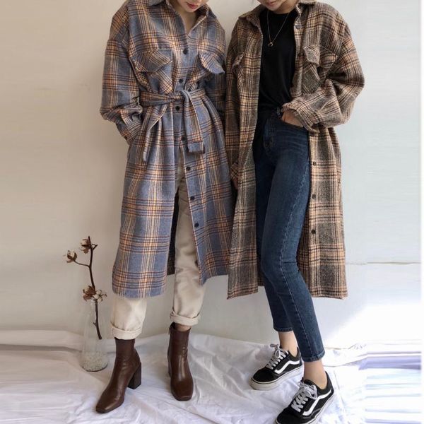 women's wool & blends korean style chic retro british colorful plaid lapel single-breasted casual long overcoats loose sleeves blend, Black
women's wool & blends korean style chic retro british colorful plaid lapel single-breasted casual long overcoats loose sleeves blend, Black