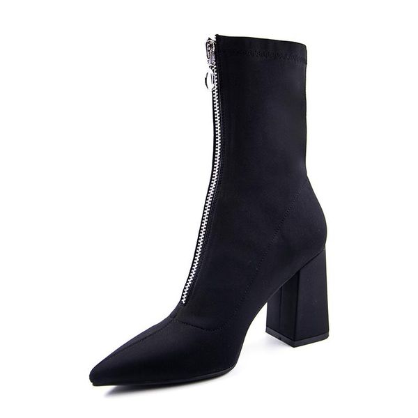 boots 2021 women's shoes winter fashion pointed stretch fabric front zipper ankle high heels women, Black
boots 2021 women's shoes winter fashion pointed stretch fabric front zipper ankle high heels women, Black