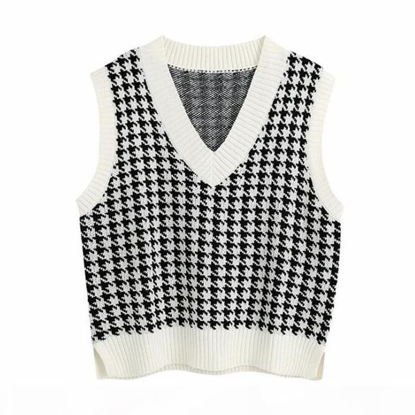 fashion oversized houndstooth knitted vest sweater for women girls vintage sleeveless side vents female waistcoat chic, White;black
fashion oversized houndstooth knitted vest sweater for women girls vintage sleeveless side vents female waistcoat chic, White;black