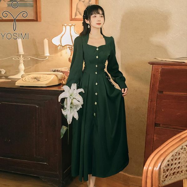 casual dresses yosimi green long women dress 2021 autumn vintage square collar puff sleeve midi full bandage party elegant, Black;gray
casual dresses yosimi green long women dress 2021 autumn vintage square collar puff sleeve midi full bandage party elegant, Black;gray